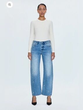 [NWT] $198 PISTOLA Lexi Mid Rise Bowed Straight Jeans in Confetti Hearts. 26